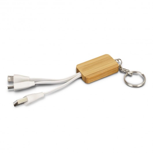 Rectangle Bamboo Charge Cable Keyrings Natural